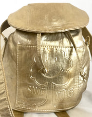 Vintage MOSCHINO champagne gold leather backpack, shoulder bag from SAVE NATURE collection. Must have daily use purse. 060625re2