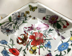 1980's vintage Gucci ceramic flower and butterflies plate, porcelain ashtray. Rare masterpieces from Gucci and BERNARDAUD LIMOGES. Accornero