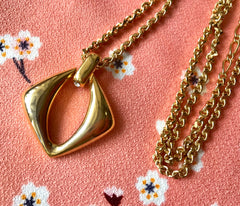 Vintage Yves Saint Laurent Golden Chain Necklace with Square/Rhombus Pendant | Crystal Accents | Iconic YSL Jewelry | 050327re6