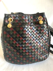 Vintage Bottega Veneta multicolor intrecciato woven lamb leather hobo shoulder bag. Brown, navy, khaki, and wine. Beautiful classic purse.