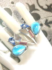 Vintage Christian Lacroix silver and blue earrings. Blue and pink crystal stones. Rare statement jewelry. Great gift.  0506302