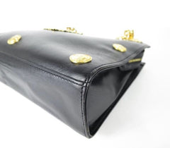 Reserved for Tammy. Vintage Gianni Versace black leather tote shoulder bag with big golden medusa motif and gold tone long chain straps. Too Gorgeous like Lady Gaga.