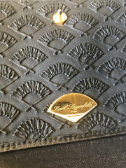 Vintage Karl Lagerfeld black fan pattern document bag, portfolio purse with logo motif. Great for unisex and daily use.