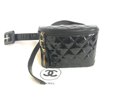 1990s Vintage CHANEL Black Patent Enamel Leather Fanny Pack / Hip Bag / Party Clutch — Belt Size 28–30" — 050320r17