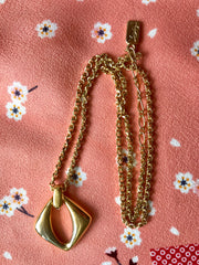 Vintage Yves Saint Laurent Golden Chain Necklace with Square/Rhombus Pendant | Crystal Accents | Iconic YSL Jewelry | 050327re6