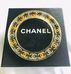 Vintage CHANEL resin bangle, bracelet with gold and silver CC marks. One of a kind jewelry piece. 050323re7