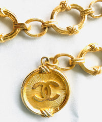 Vintage CHANEL nice and heavy thick golden chain belt with large CC motif charm. Double chain design at front. Gorgeous belt. 07610re4