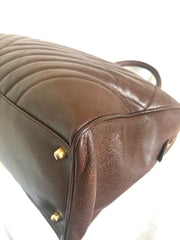 Vintage CHANEL brown caviarskin v stitch, chevron style bag, Speedy bag with golden CC charm. Classic purse for daily use.  060516re1