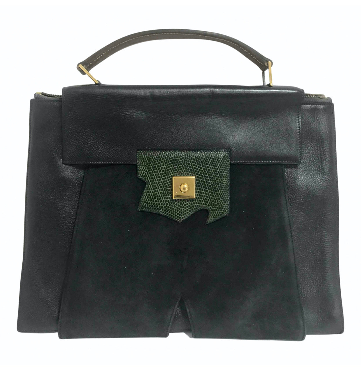 80's Vintage HERMES business portfolio bag, president in calf, suede, lizard. Stamp R, 1988. Limited edition back in the era. Unisex