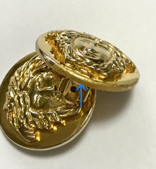 Vintage Gianni Versace round gold tone medusa face motif earrings. Must have Lady Gaga style jewelry piece. Great gift. 060523re3