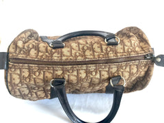 70's vintage Christian Dior brown trotter jacquard handbag. ECLAIR zippers. Classic mini speedy duffle bag.