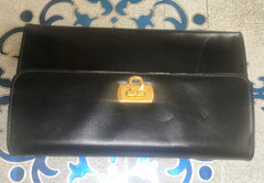 Vintage Salvatore Ferragamo Gancini black leather wallet with gold tone closure. Classic purse. 070203re1
