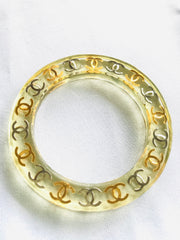 Vintage CHANEL resin bangle, bracelet with gold and silver CC marks. One of a kind jewelry piece. 050323re7