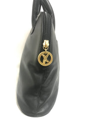 Vintage Paloma Picasso black leather bolide bag style handbag with iconic golden logo motif. Classic shape bag.