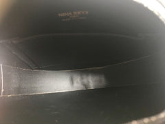 Vintage Nina Ricci black suede and green satin mix round shoulder bag with fringes and enamel star motif. Suzy Wong design. Collectible bag. 060616r3