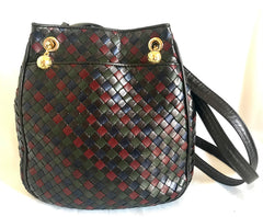 Vintage Bottega Veneta multicolor intrecciato woven lamb leather hobo shoulder bag. Brown, navy, khaki, and wine. Beautiful classic purse.