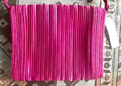 Vintage Nina Ricci hot pink tape fabric shoulder bag/clutch purse with Japanese obi motif and golden logo. So chic.