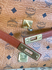 Vintage MCM classic brown monogram Kelly bag with golden logo plate. Perfect daily use bag.  By Michael Cromber, Germany
