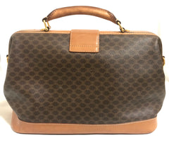 Vintage Celine brown macadam blaison doctor bag with tanned brown leather trimming. Classic unisex use bag. riri zipper. 050315r3