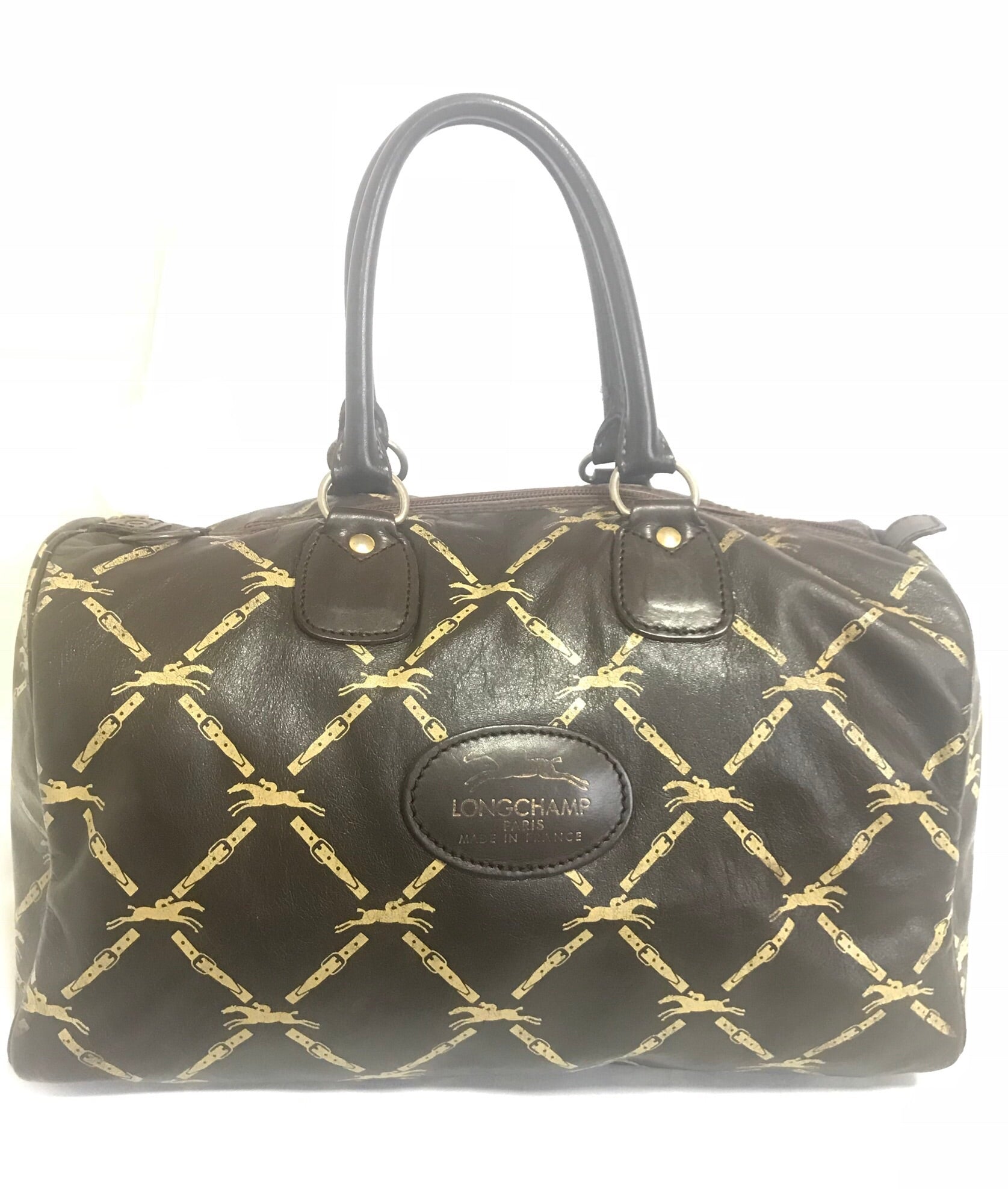 80's vintage Longchamp classic dark brown nappa leather mini speedy style handbag. Classic bag for unisex use. 061022re1