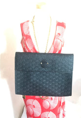 Vintage Karl Lagerfeld black fan pattern document bag, portfolio purse with logo motif. Great for unisex and daily use.