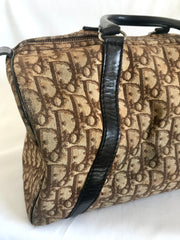70's vintage Christian Dior brown trotter jacquard handbag. ECLAIR zippers. Classic mini speedy duffle bag.