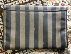 Vintage Fendi gray pecan stripe portfolio document bag, large clutch bag with black leather trimmings. Classic purse for unisex use.
