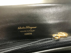 Vintage Salvatore Ferragamo Gancini black leather wallet with gold tone closure. Classic purse. 070203re1