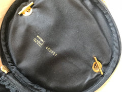 Vintage Moschino by Redwall lunchbox design red jersey and black leather handbag with golden eyelets and ball charms. 0506289