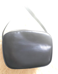Vintage Salvatore Ferragamo dark navy leather shoulder bag with golden logo embossed motif from vara collection. Classic purse. 050406r7
