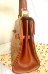 Vintage MCM classic brown monogram Kelly bag with golden logo plate. Perfect daily use bag.  By Michael Cromber, Germany