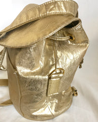 Vintage MOSCHINO champagne gold leather backpack, shoulder bag from SAVE NATURE collection. Must have daily use purse. 060625re2