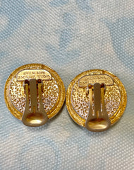Vintage Gianni Versace orange candy earrings with gold tone frames and Medusa face. Rare jewelry piece. 0407283