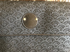Vintage Karl Lagerfeld black fan pattern document bag, portfolio purse with logo motif. Great for unisex and daily use.