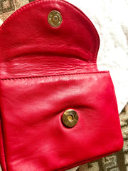 Vintage CHANEL red leather belt bag, fanny pack with detachable chain belt and CC stitch mark on flap.  Fits 29.5" through 32.8"