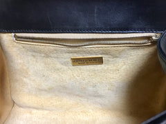 1990s. Vintage Bottega Veneta classic black lamb leather intrecciato handbag with golden closure hock. Gorgeous masterpiece from Bottega.