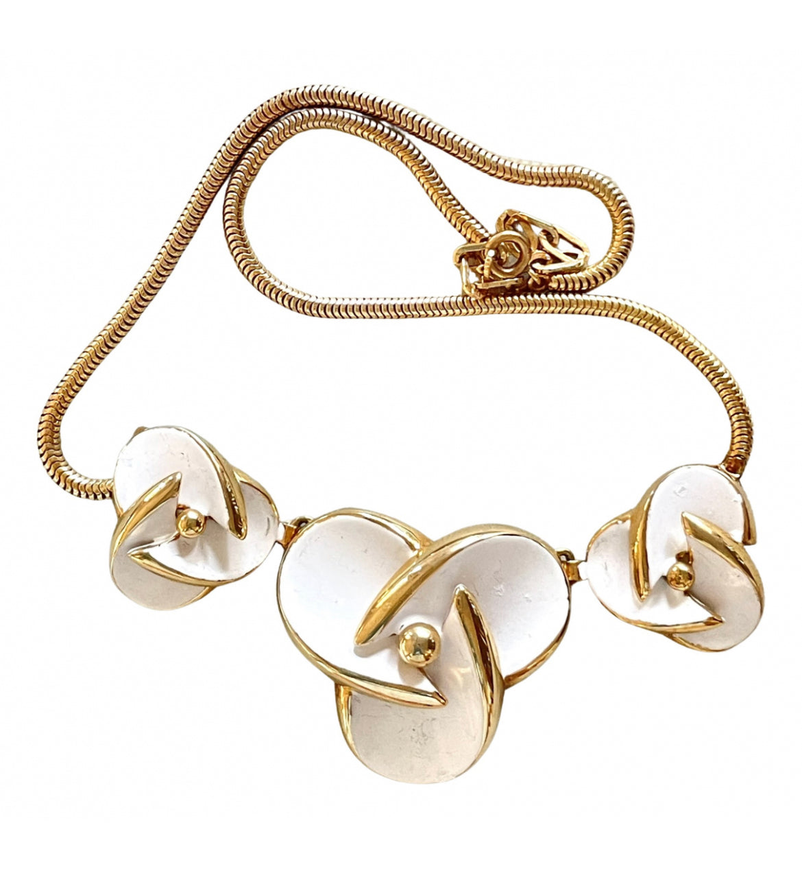 Vintage Christian Dior white flower charm necklace. Rare and one of a kind old jewelry piece. 0410051