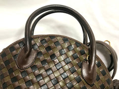 W4. Vintage Bottega Veneta brown, khaki, and black leather intrecciato bolide style handbag with tassel charms. Rare color purse. 050320r2