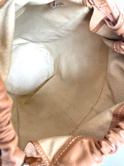 Vintage Celine round box shape hobo bucket shoulder purse in classic brown macadam blaison pattern with leather strap. 050111an1