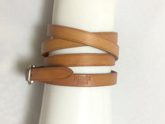 Vintage Hermes brown leather and silver buckle bracelet. Classic and casual jewelry from Hermes. 050407r11
