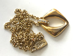 Vintage Yves Saint Laurent Golden Chain Necklace with Square/Rhombus Pendant | Crystal Accents | Iconic YSL Jewelry | 050327re6
