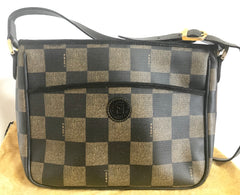 Vintage FENDI pecan chess pattern shoulder bag with FF logo motif. Classic purse for daily and unisex use. Must have.