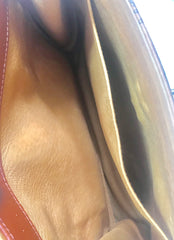 Vintage MCM classic brown monogram Kelly bag with golden logo plate. Perfect daily use bag.  By Michael Cromber, Germany