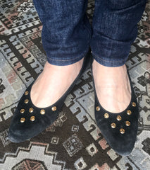 Vintage CHANEL black suede leather pumps shoes with golden CC mark motifs. EU35.5 US4.5-5.5. 050407r8
