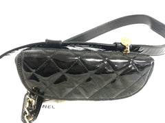 1990s Vintage CHANEL Black Patent Enamel Leather Fanny Pack / Hip Bag / Party Clutch — Belt Size 28–30" — 050320r17