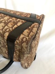 70's vintage Christian Dior brown trotter jacquard handbag. ECLAIR zippers. Classic mini speedy duffle bag.