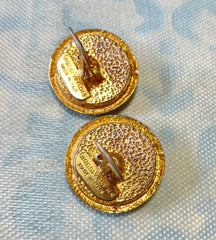 Vintage Gianni Versace orange candy earrings with gold tone frames and Medusa face. Rare jewelry piece. 0407283