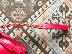 Vintage CHANEL red leather 2.55 waist purse, fanny pack, hip bag with gold CC closure and chain belt.  Belt 28”- 33”(71cm~77cm).