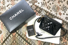 1990s Vintage CHANEL Black Patent Enamel Leather Fanny Pack / Hip Bag / Party Clutch — Belt Size 28–30" — 050320r17