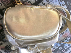 Vintage MOSCHINO champagne gold leather backpack, shoulder bag from SAVE NATURE collection. Must have daily use purse. 060625re2